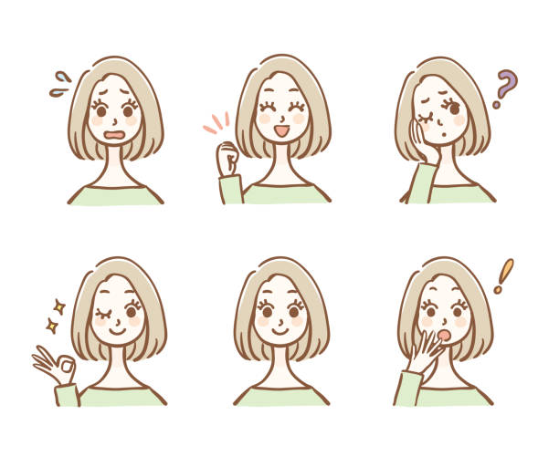 여성 얼굴 표정의 일러스트 변형 - stereotypical housewife stock illustrations