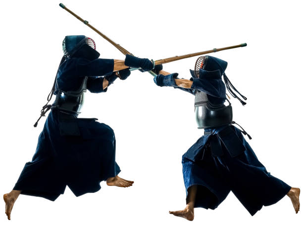 istock Kendo martial arts fighters silhouette isolated white bacground 1156601804