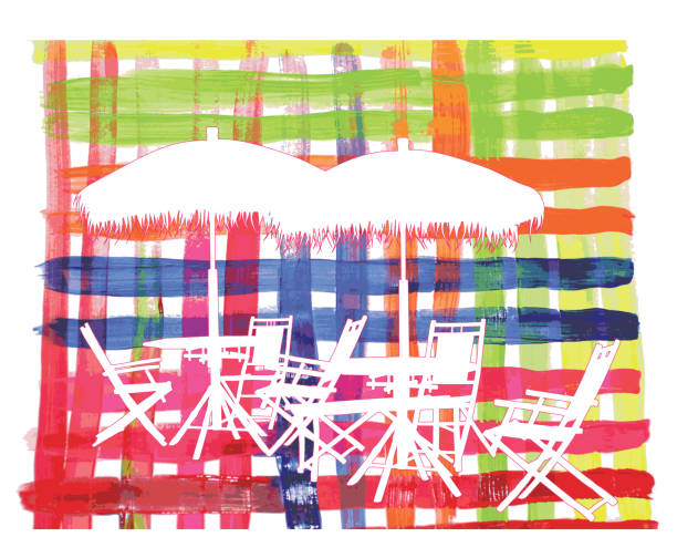 Patio furniture set, silhouette on a colourful background