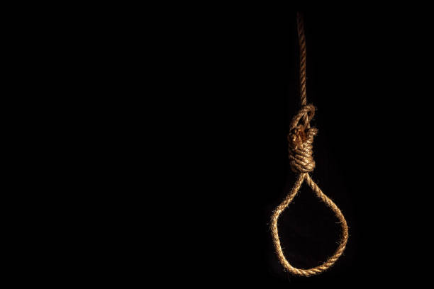 istock Loop of braided rope on a gloomy dark background, failure or suicide concept 1156606967