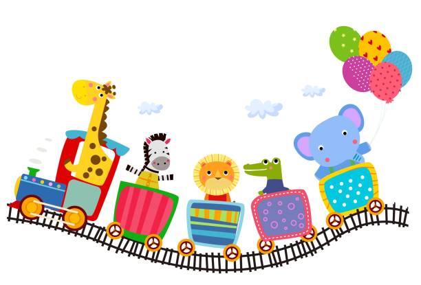 ilustrações, clipart, desenhos animados e ícones de animal bonito no trem - kangaroo animal humor fun