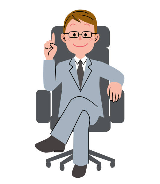 ilustrações de stock, clip art, desenhos animados e ícones de the young man who sits down on a chair with index finger - president men cartoon old