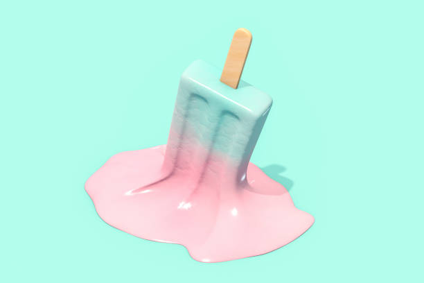 melting ice cream stick, popsicle, minimal summer concept. - melting imagens e fotografias de stock