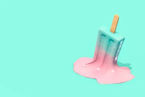 3d rendering of melting Ice cream stick, Popsicle, Minimal summer on colorful background