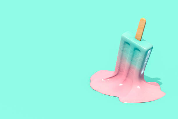 melting ice cream stick, popsicle, minimal summer concept. - melting imagens e fotografias de stock