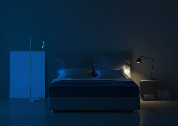 istock Modern house interior. Bedroom interior design. Evening lighting. 3D rendering. 1156620969
