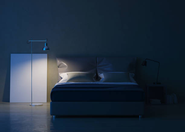 istock Modern house interior. Bedroom interior design. Evening lighting. 3D rendering. 1156620970