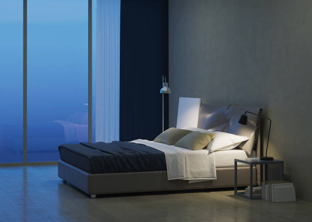 istock Modern house interior. Bedroom interior design. Evening lighting. 3D rendering. 1156620972