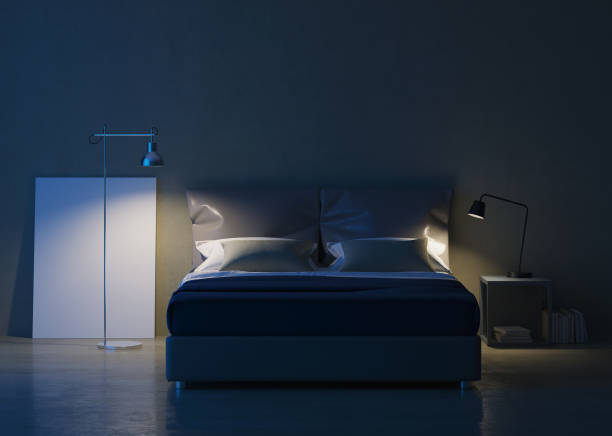 istock Modern house interior. Bedroom interior design. Evening lighting. 3D rendering. 1156620973