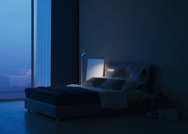 istock Modern house interior. Bedroom interior design. Evening lighting. 3D rendering. 1156621009