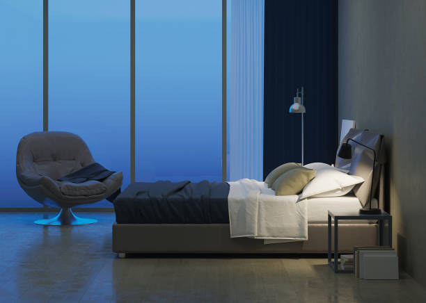 istock Modern house interior. Bedroom interior design. Evening lighting. 3D rendering. 1156621010