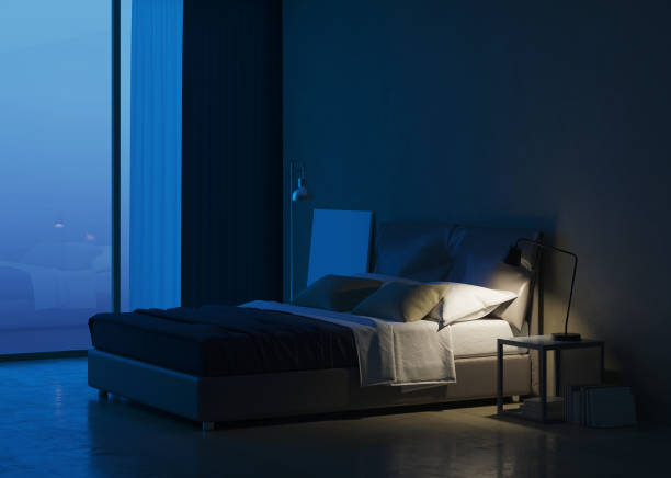 istock Modern house interior. Bedroom interior design. Evening lighting. 3D rendering. 1156621013