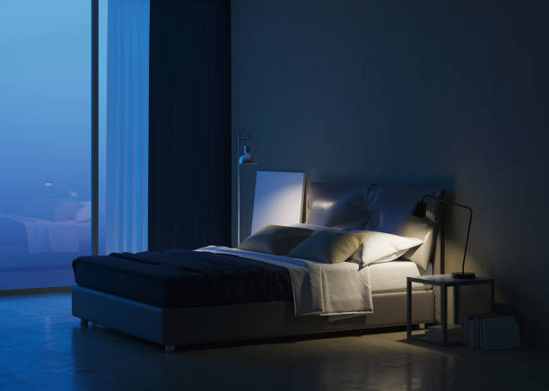 istock Modern house interior. Bedroom interior design. Evening lighting. 3D rendering. 1156621017