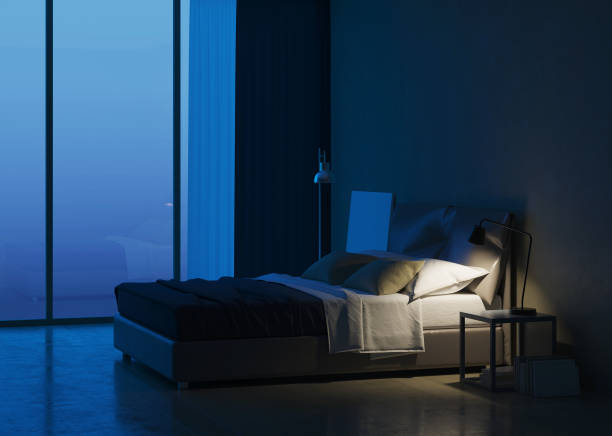 istock Modern house interior. Bedroom interior design. Evening lighting. 3D rendering. 1156621022