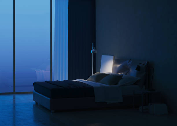 istock Modern house interior. Bedroom interior design. Evening lighting. 3D rendering. 1156621027