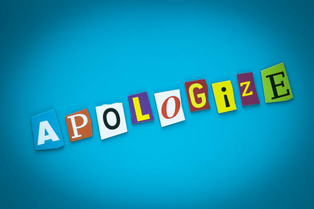 istock Single word - Apologize. Colorful letters on blue background. Heading, inscription on bright illustration. Text on card, banner. Headline, caption. Concept of regret, remorse. Message, poster. 1156621901