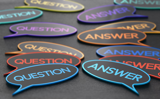 Speech bubbles with the words question and answer. Concept of discussion forum or customer support. 3D illustration