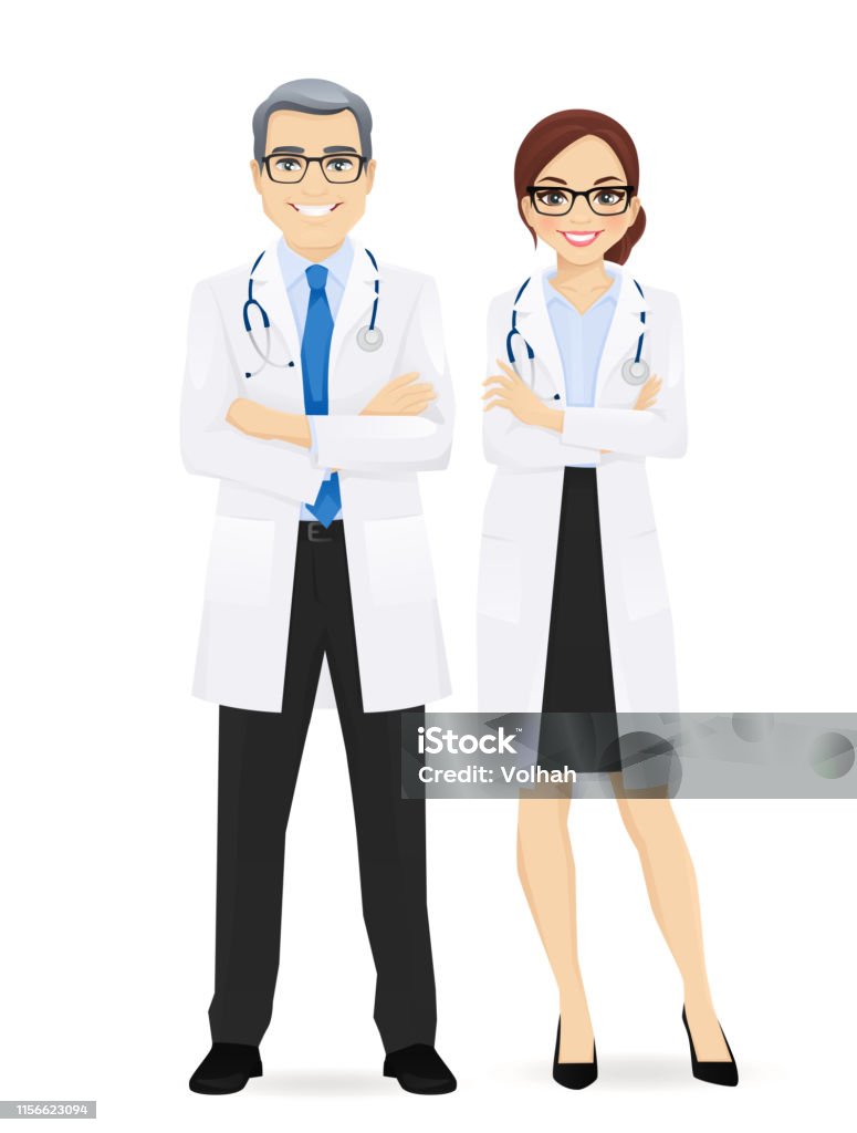 Male And Female Doctor Stock Illustration - Download Image Now - Doctor,  Cartoon, Eyeglasses - iStock