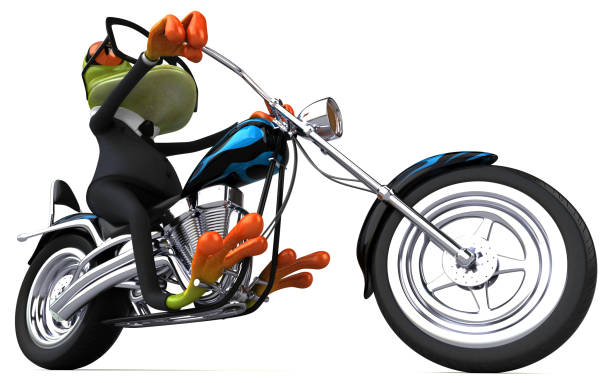 istock Fun frog on a motorcycle - 3D Illustration 1156630583
