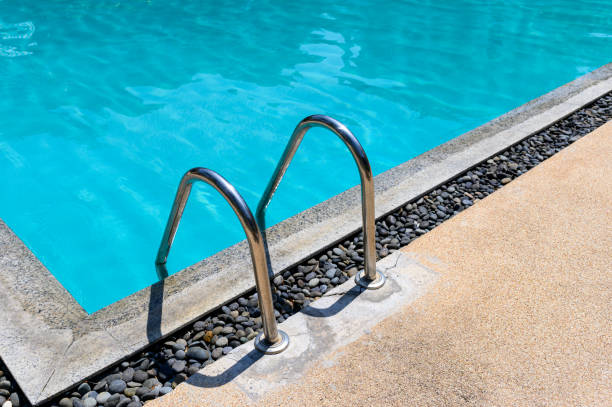 istock Stainless ladder handrail on swimming pool 1156631487