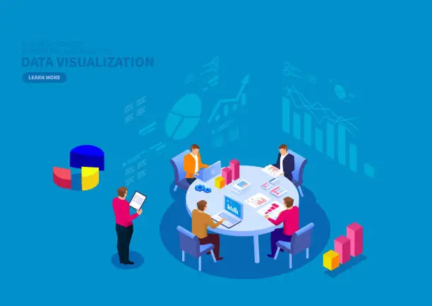 Vector illustration of Team financial data reporting and analysis