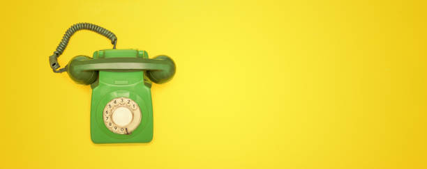 istock Old green phone set top view photo, communication concept background 1156632838