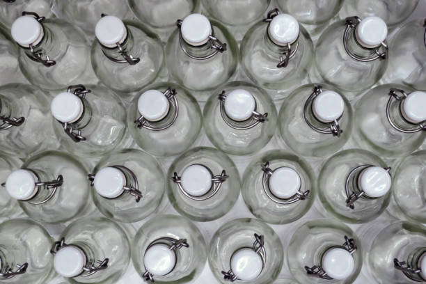 istock Glass bottles with cork top view. 1156633442
