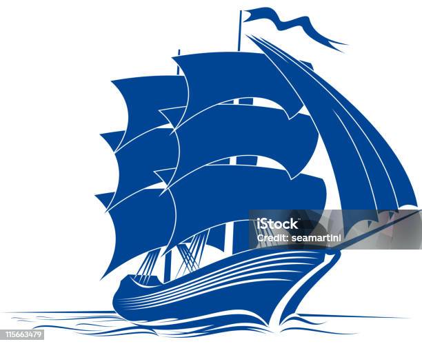 Bergantim - Arte vetorial de stock e mais imagens de Silhueta - Silhueta, Vela - Desporto Aquático, Vela - Peça de Embarcação