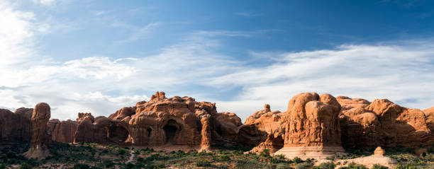 Eroded rock formations in Moab desert Arches National Park, early spring.
