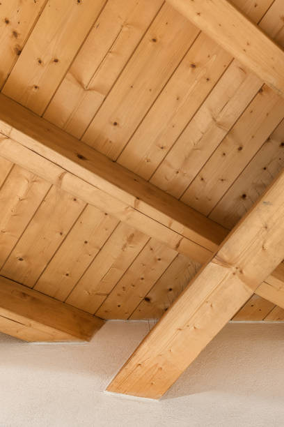 istock Wooden ceiling with exposed beams 1156639002