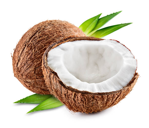 istock Coco. Coconut with half and leaves isolated on white background - Image 1156644825