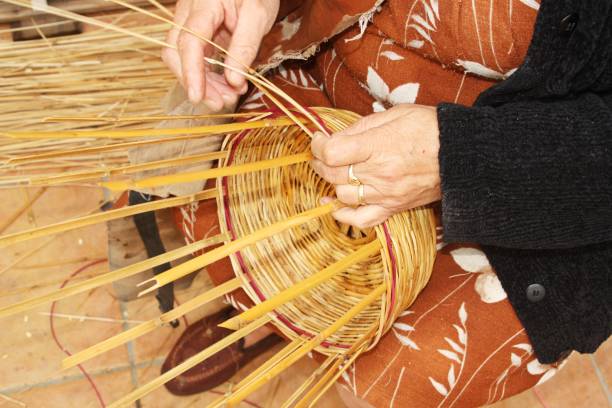 istock Traditional cane handicraft in Spain. Real work, making baskets. 1156645759