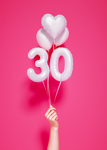 30 years old. Number 30th anniversary, happy birthday congratulations. 3d rendering.