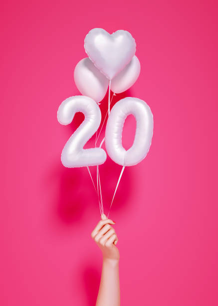 20 años. número 20 aniversario, felicidades de cumpleaños feliz. - 20 a 29 años fotografías e imágenes de stock
