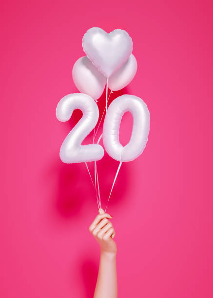 20 anni. numero 20° anniversario, congratulazioni per il buon compleanno. - ventenne foto e immagini stock