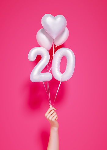 20 years old. Number 20th anniversary, happy birthday congratulations. 3d rendering.