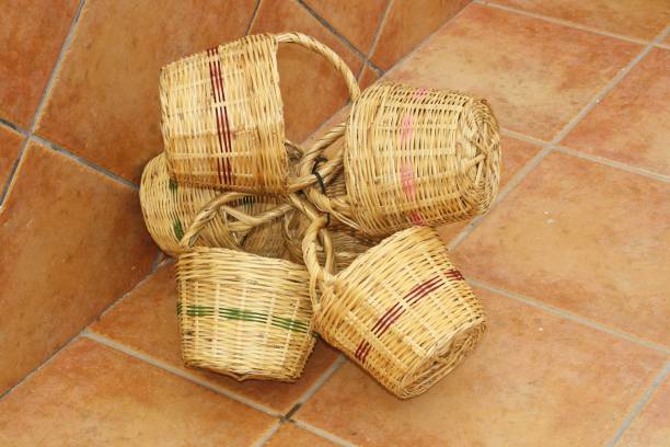 istock Baskets. Traditional cane handicraft in Spain. Real work, making baskets. 1156648816