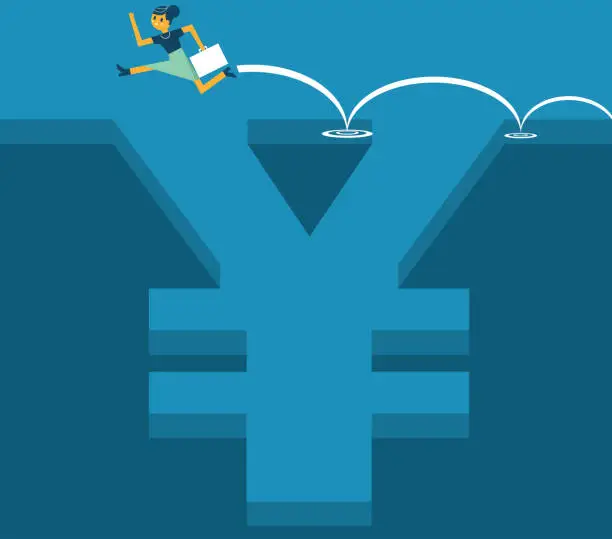 Vector illustration of Businesswoman jumping - Yen sign
