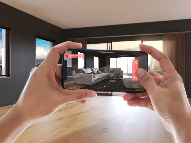 Augmented reality Augmented reality. Shallow DOF. Developed from RAW; retouched with special care and attention; Small amount of grain added for best final impression. 16 bit Adobe RGB color profile measuring a room stock pictures, royalty-free photos & images