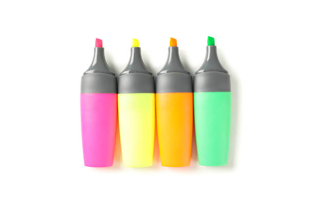 istock Color office highlighters isolated on white background, top view 1156656225