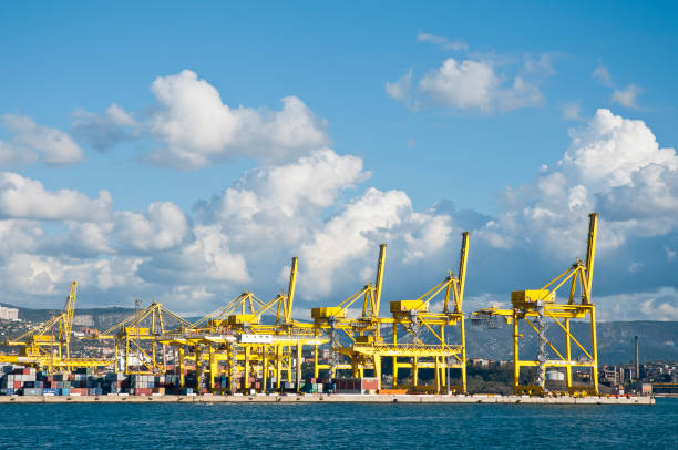 Trieste, Italy - Nov. 02, 2012: View to the cargo port of Trieste. This port is an international seaport and a major container port for the Adriatic Region.