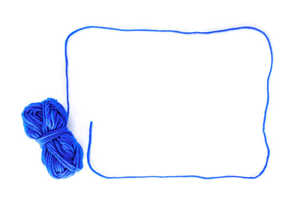 border yarn color blue on white background. - sewing item imagens e fotografias de stock