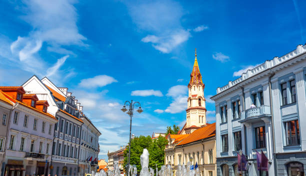 istock Fountain and church, Old town Vilnius, Lithuania 1156662632