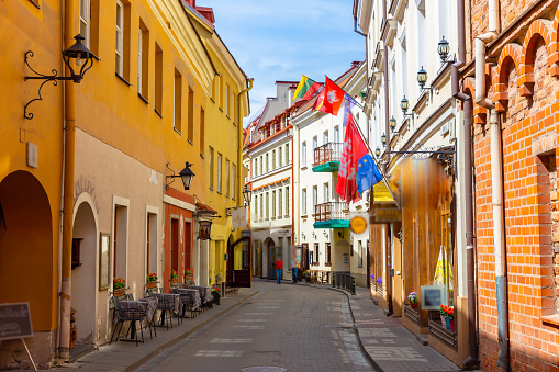 Street view in Old Town of Vilnius, Lithuania.