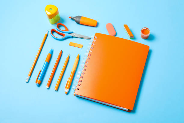 istock Flat lay composition with school supplies on color background, space for text 1156663201