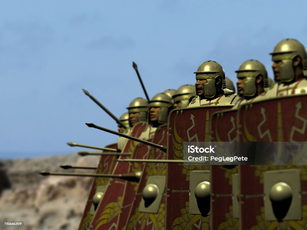 Roman legionnaires preparing for battle A roman legion is preparing to do battle Roman Centurion Stock Photo