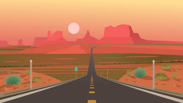 Forrest Gump Point, Monument Valley, Arizona. Highway in Monument Valley, Navajo Tribal Park. Vector illustration arizona illustrations stock illustrations