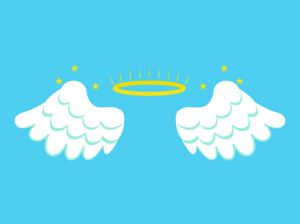 Cartoon Angel Wings on a Blue Background. Vector Cartoon Angel Wings Freedom Concept Element Flat Design Style on a Blue Background. Vector illustration of Fabulous Wing disney character free background stock illustrations