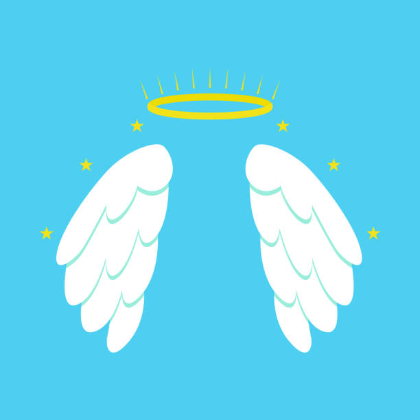 мультфильм ангел крылья на синем фоне. вектор - artificial wing wing eagle bird stock illustrations