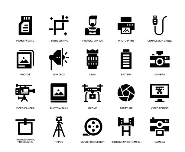 sada ikon fotografie - blesk bouřka fotky stock ilustrace